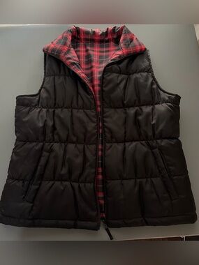 Merona Black Puffer Vest with Red Plaid Lining - Kids